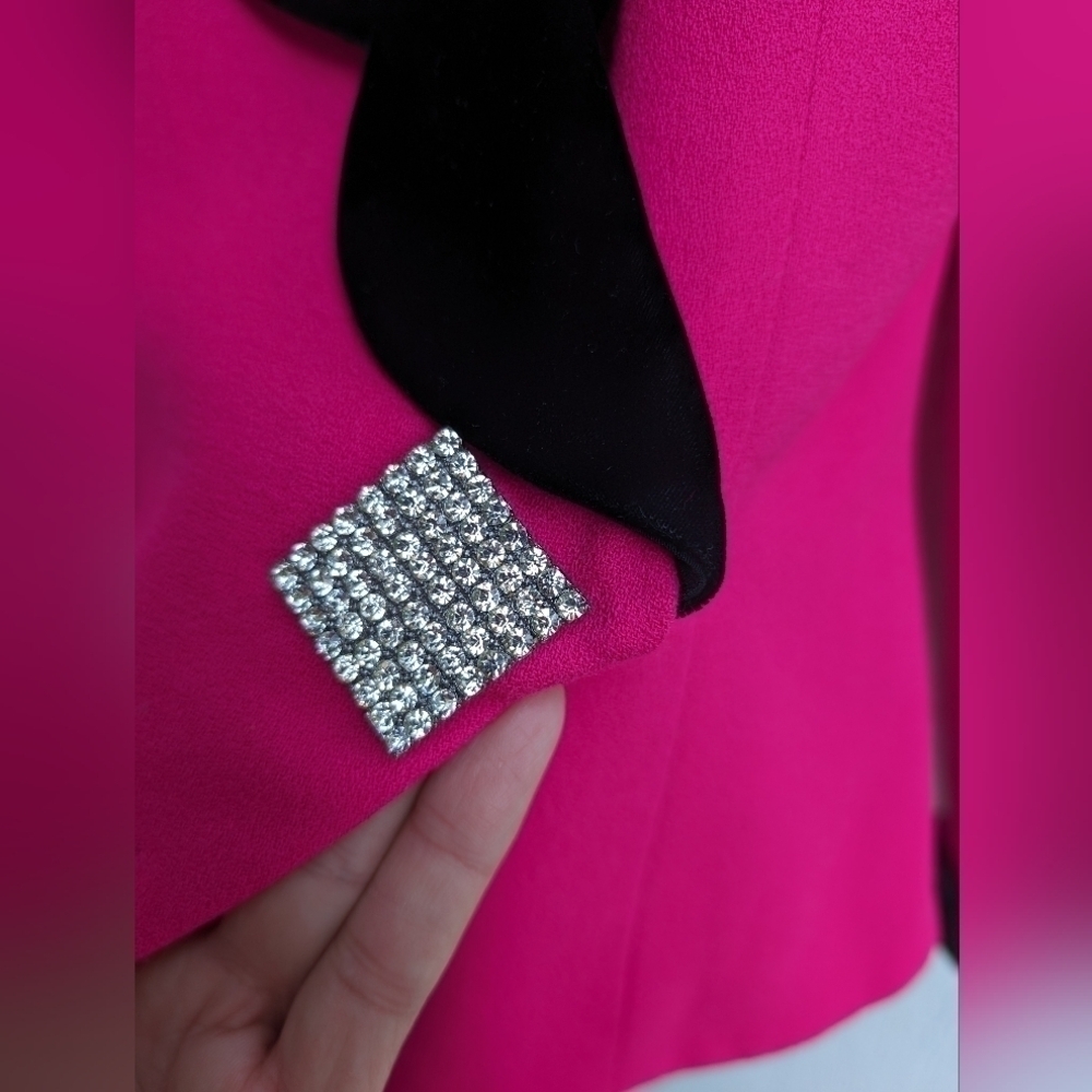 Vintage Union Made Label Barbiecore Magenta Pink Velvet Trim Rhinestone Blazer 6 - Picture 3 of 10